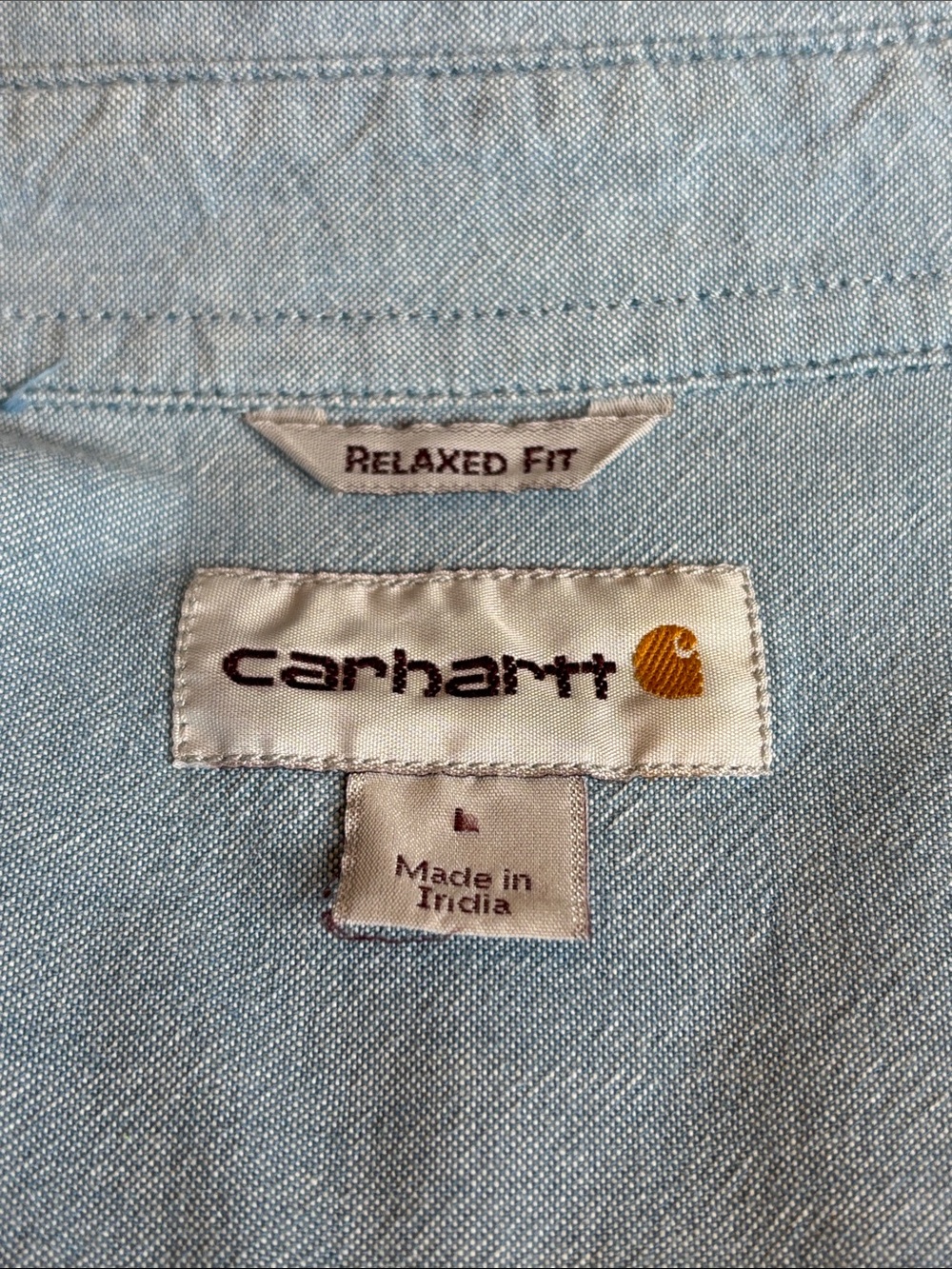 💙 Carhartt Men’s Long Sleeve Button Up Shirt Large Light Blue Cotton Workwear - Picture 6 of 10